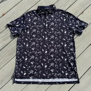 Polo Golf Ralph Lauren Short Sleeve Shirt Navy Blue Country Club Sports Size L